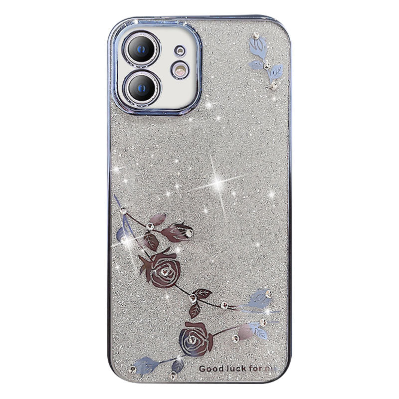 Rhinestone Decor Phone Case for iPhone 12 6.1 inch Anti-drop Flower Pattern Glitter Powder TPU Electroplating Cover Rhinestone Decor Phone Case for iPhone 12 6.1 inch Anti-drop Flower Pattern Glitter Powder TPU Electroplating Cover